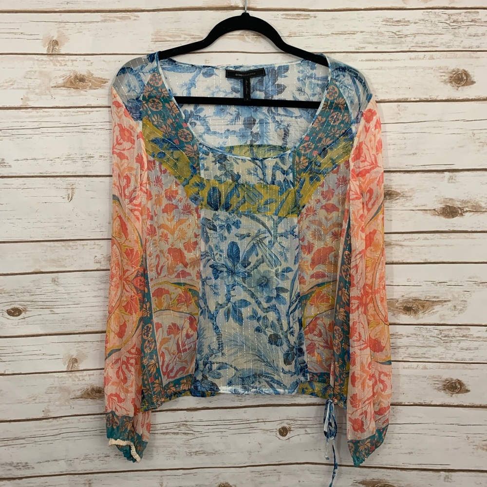 BCBG Maxazria Silk Metallic Striping Sheer…